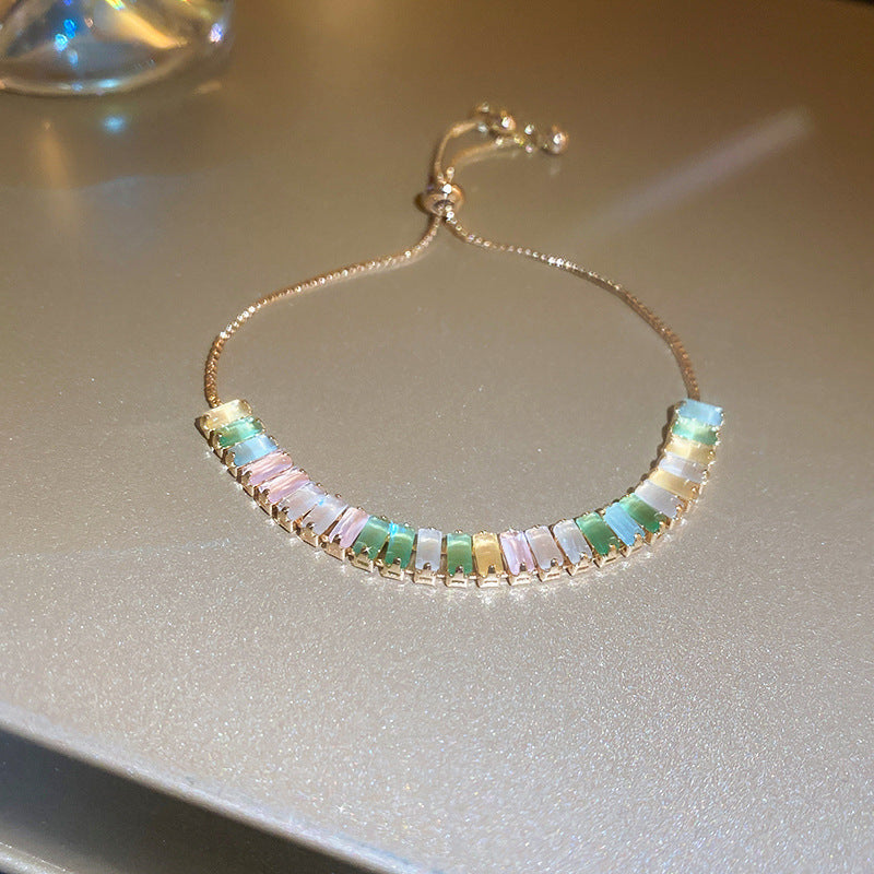 Xiaohongshu Same Style Hot-Selling Zircon Bracelet Light Luxury Niche Exquisite High-End Feel Adjustable Pull Jewelry for Women