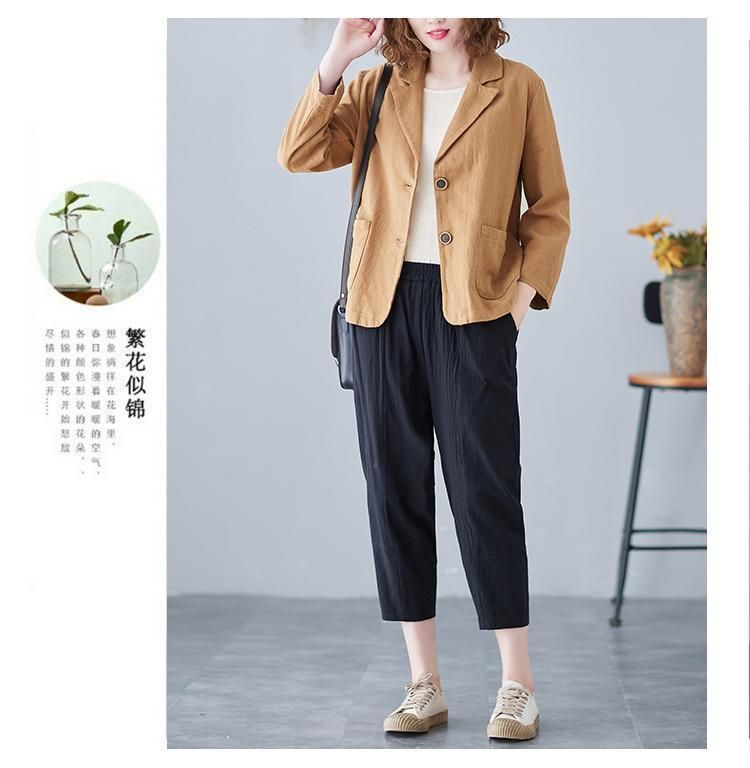 Cotton and Linen Blazer Small Suit2025Spring and Autumn New Loose Artistic Versatile Long Sleeve Casual Elegant Sun Protection Shirt for Women
