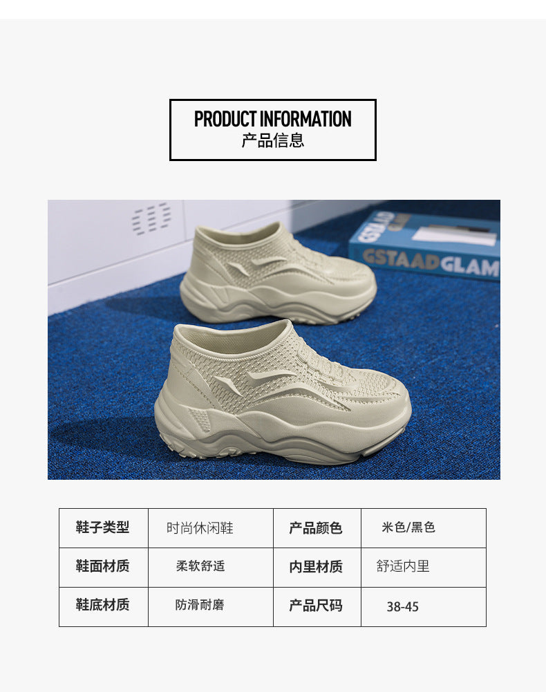 Kitchen Non-Slip Shoes for Men, Summer Breathable Thick Sole Pure Black Chef Waterproof Work Shoes, Outdoor Sports Fishing Rubber Shoes