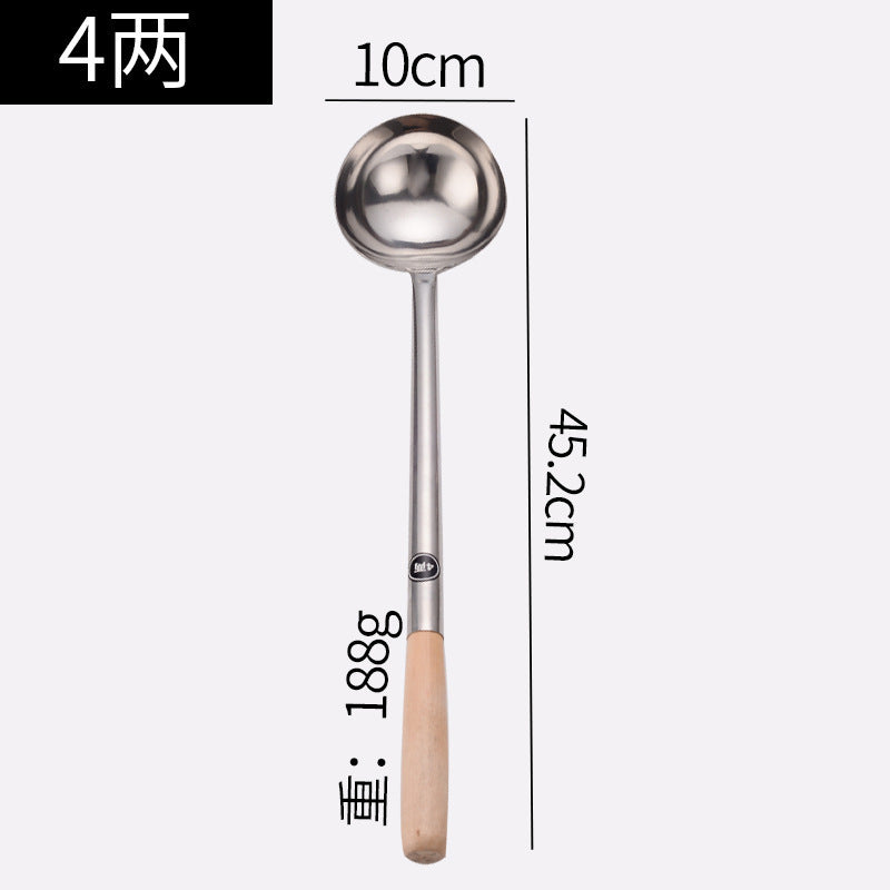 Stainless Steel Stir-Fry Spoon Chef's Stirring Spoon Long Handle Soup Spoon Serving Spoon Stir-Fry Spoon Kitchen Spatula Wooden Handle Pot Spatula Spoon