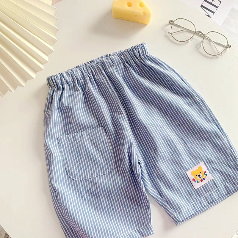 Little Bear Children's Shorts 25 Summer Boys and Girls Japanese Style Cartoon Striped Casual Pants Baby Toddler Fashionable Five-Point Shorts