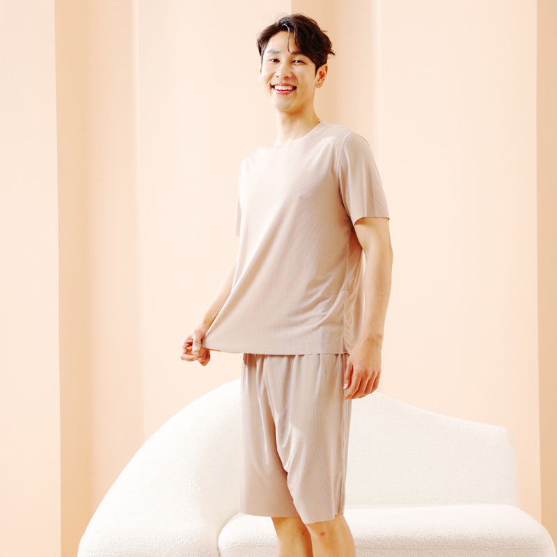 TikTok Kuaishou Internet Celebrity Loose Women's Couple Pajamas Ice Silk Two-Piece Set Casual Homewear Summer Pajamas for Women