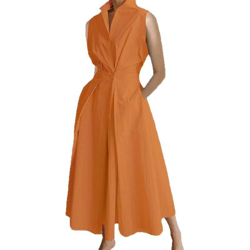 Cross-border New Style Foreign Trade Medieval Retro Plus Size Fashion POLO Loose Collar Wide Hem Women's Dress Wholesale