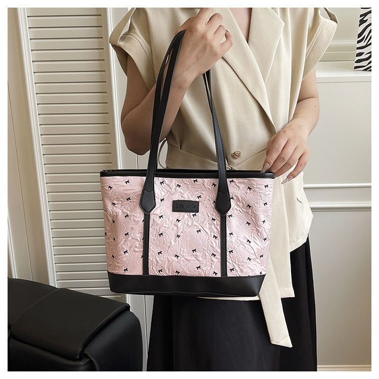 Class Commuting Tote Bag Large Capacity Heart Summer Stylish2025New style casual bowknot single shoulder underarm bag