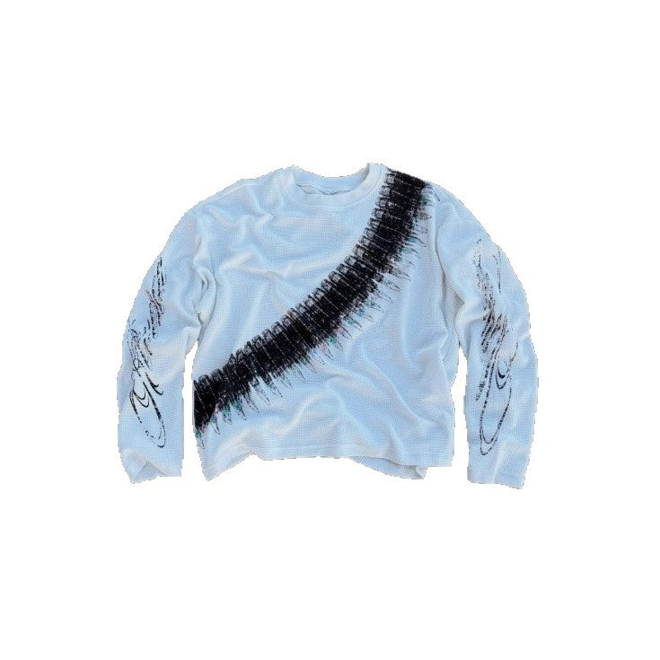 European and American Street Style Loose Printed Pullover Waffle Long Sleeve T Men's American Style Casual Crew Neck Shirt Amazon