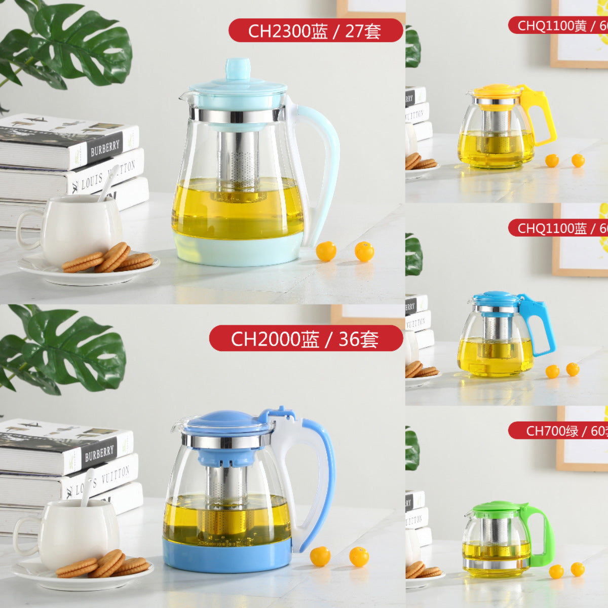 Large Capacity Glass Teapot Kung Fu Tea Brewing Pot Household Kettle Single Pot Heat Resistant Filter Tea Maker Flower Tea Tea Set