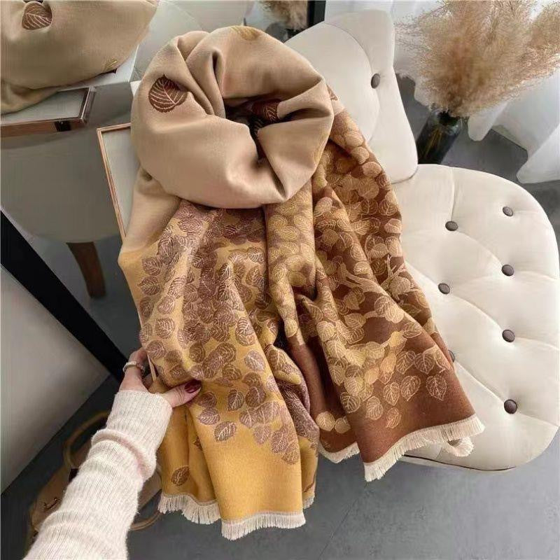 Leaf Scarf Internet Celebrity Style New Fortune Tree Women Winter High-end Shawl Korean Version Versatile Warm Thickened Outerwear