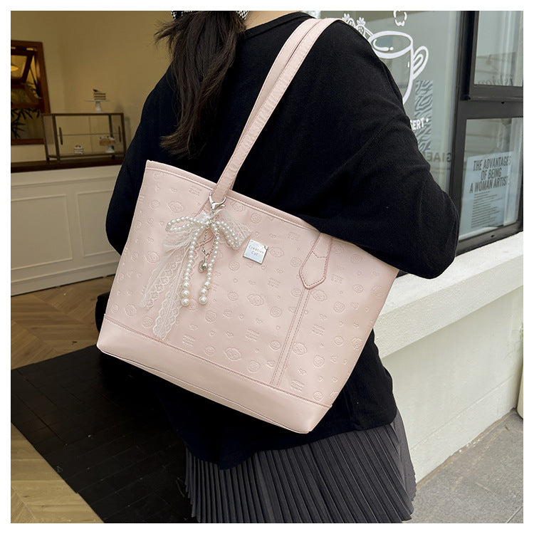 European and American Trendy Simple Large Capacity Tote Bag2025New high-value casual cute embossed single-shoulder handbag