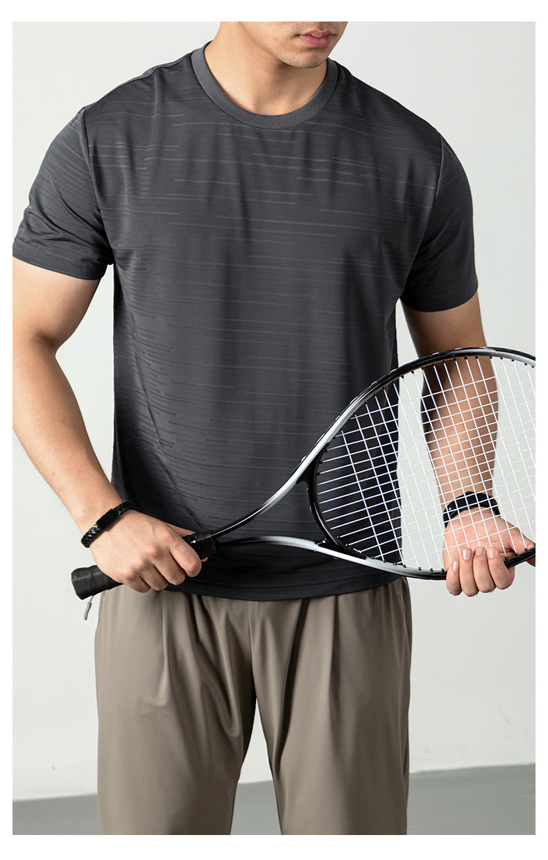 Ice Silk Cool Breathable Men's Short Sleeve t T-shirt2025New summer solid color sports fitness quick-dry short sleeve