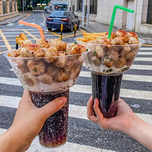 Internet Celebrity Smoking Cup Thumb Fried Bun Coke Cup Thickened Walking Hot Pot Cup Cold Drink Fruit Cup Tray Bowl Smoking Vegetable Cup