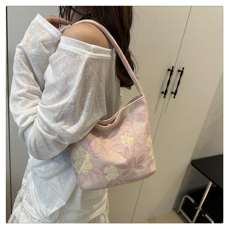 Lady's New Chinese Style Starlight Dream Tote Bag Black Shoulder Bag Embroidered Flower Vintage Handbag