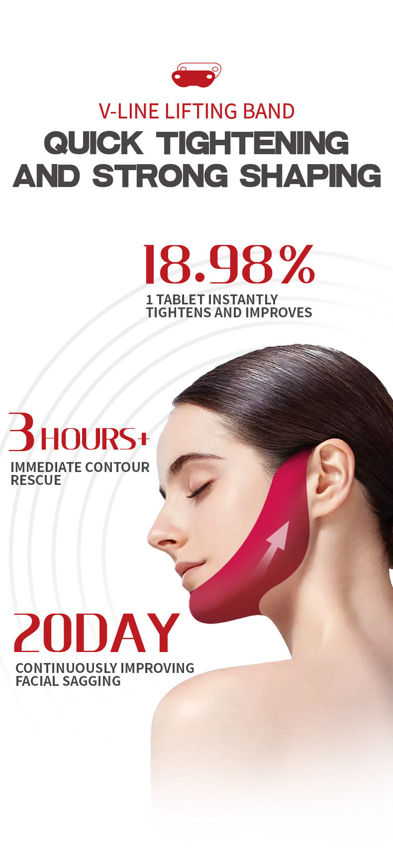 Cross-Border V Face Mask English red V Type Lifting Chin Patch Hydrogel Ear Hanging Mask Lifting Bandage In Stock