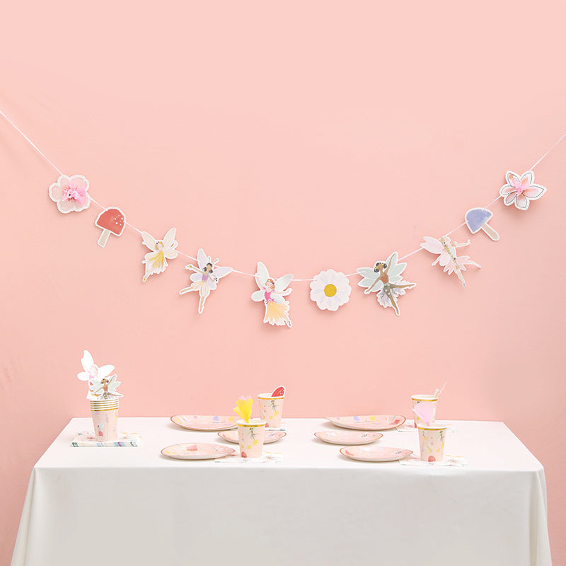 Birthday Party Disposable Tableware suit Cute Fantasy Wind Flower Fairy Paper Plate Decoration Supplies