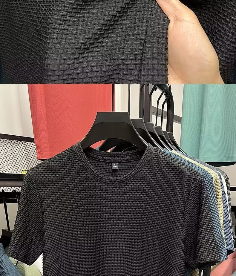 Summer New Stretch Bamboo Mesh Ice Silk t Men's Short Sleeve Round Neck Half Sleeve Base Shirt Summer Men T T shirt