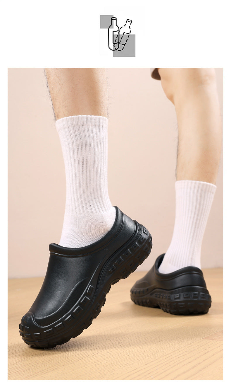 Chef Shoes for Men Spring Non-Slip Waterproof Oil-Proof Kitchen Shoes Black Thick Sole Slip-On Work Shoes for Women