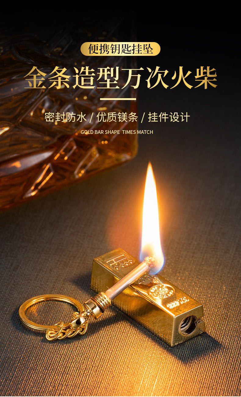 10,000 Matches Lighter Kerosene Outdoor Portable Keychain Gold Bar Shape Cigarette Lighter Men's Gift