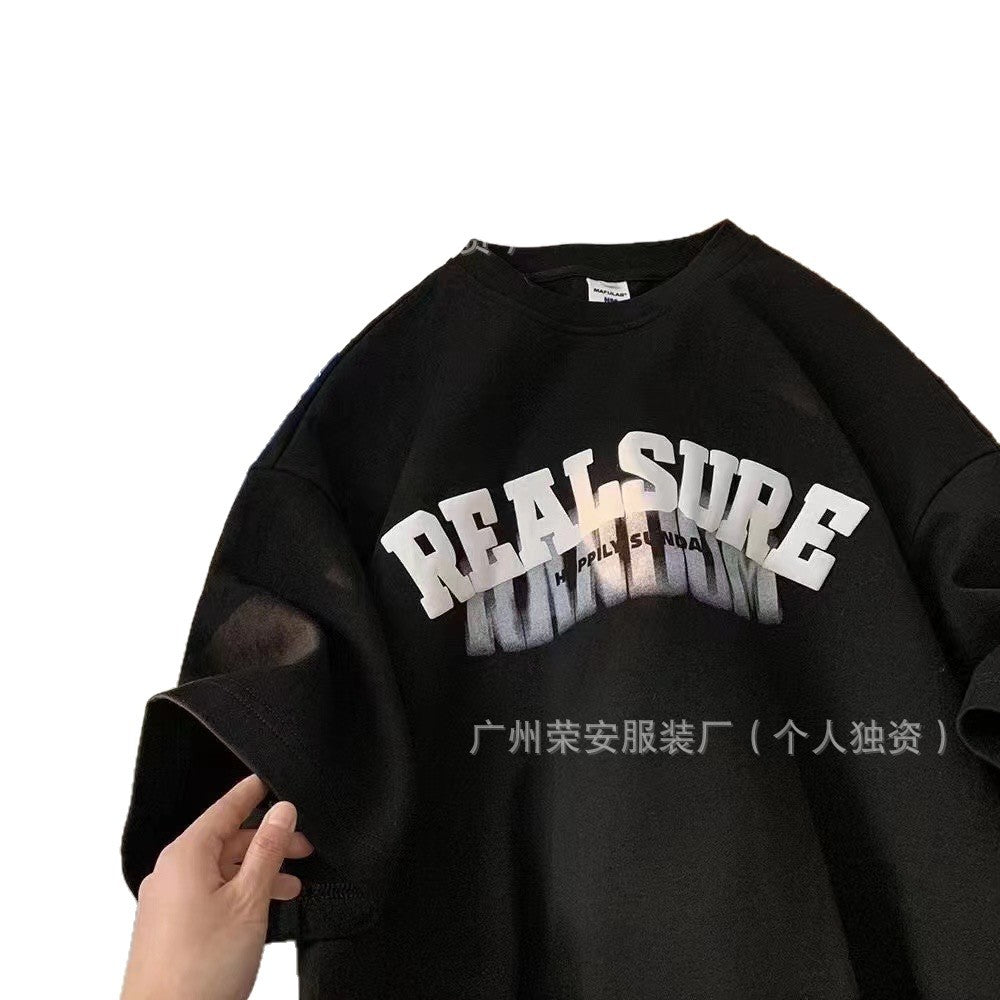 1688Street Stall Cheap Tops Casual Plus Size Men's Summer Short Sleeves T Men's loose round neck printed short sleeve shirt t T-shirt