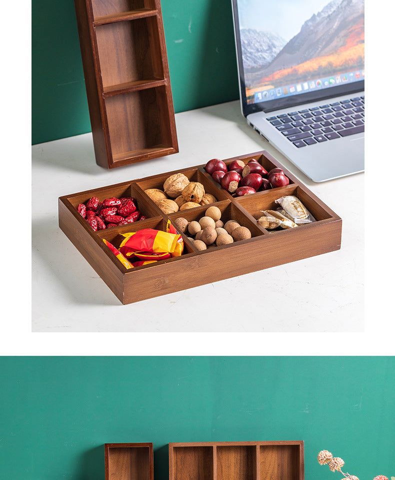 New Style Tea Brewing Tray with Four, Six, and Nine Grids for Fruit and Snacks, Bamboo Wooden Tray for Dried Fruits