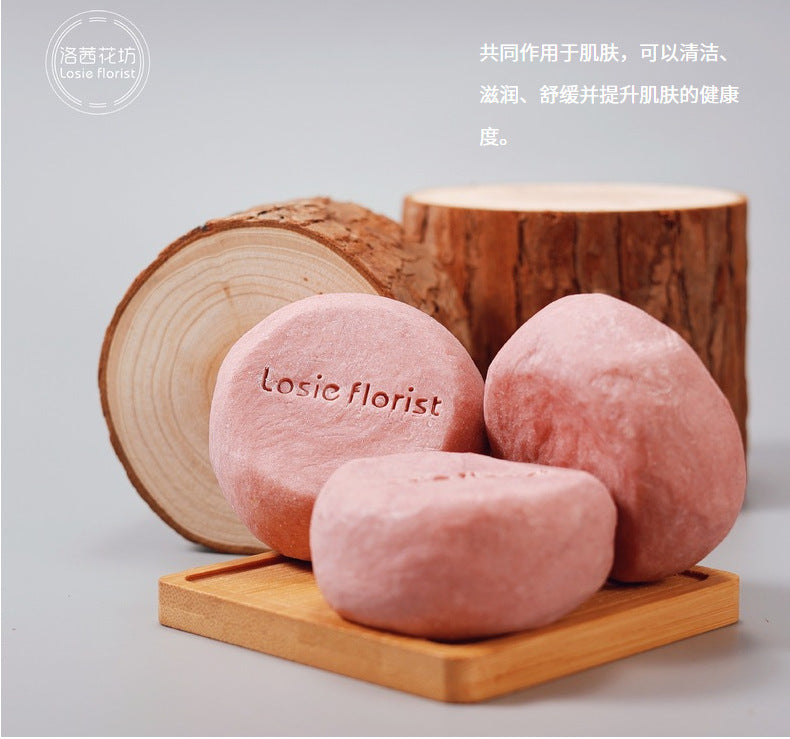 Roselle Flower Tangerine Peel Rosewood Handmade Grinding Soap Cold Process Handmade Soap Round Soap Facial Cleansing Bath Essential Oil