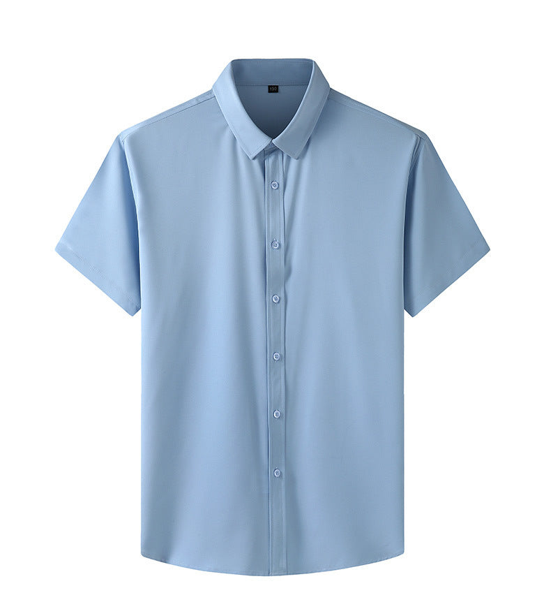 Plus Size Men's Clothing Fat Guy Summer Thin Short Sleeve Shirt Fat Brother Business Casual Loose Slightly Elastic Solid Color Professional Shirt