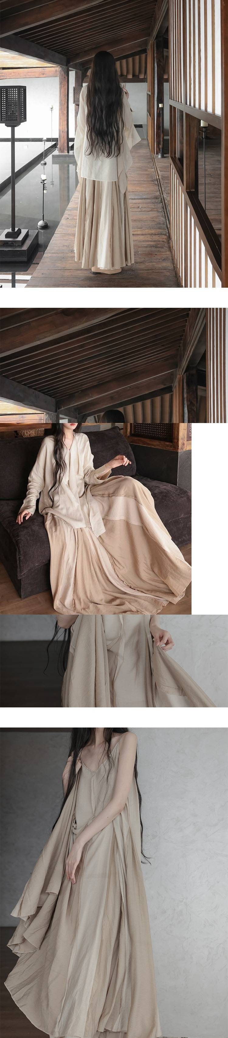 2025Spring New Heavy Craft Large Hem Strap Dress New Chinese Style Retro National Style Artistic Patchwork Long Dress