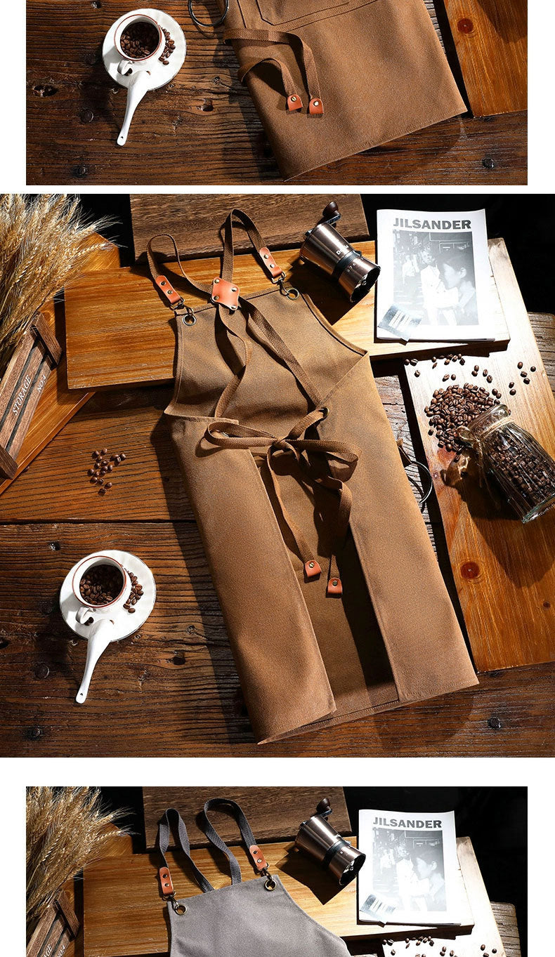 Factory Waterproof Canvas Apron Custom Printed Catering Kitchen Workwear Dirt-resistant Cross-border Advertising Foreign Trade Wholesale
