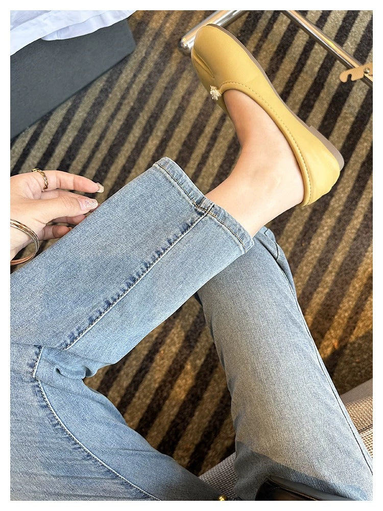 Thin and Soft Mask Pants！Summer Thin Jeans for Women Slimming Petite Nine-point Narrow Straight-leg Pants