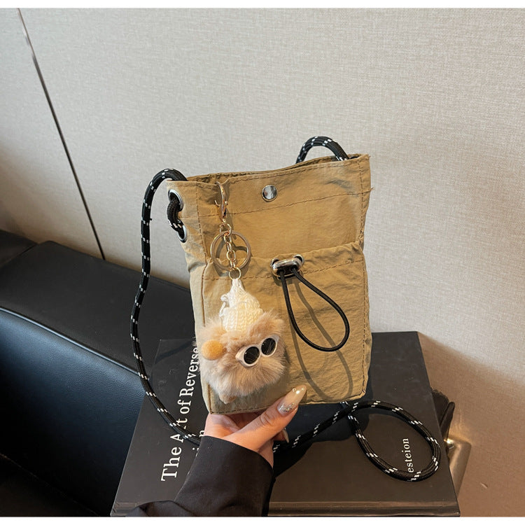 Internet celebrity ins Single Shoulder Crossbody Drawstring Small Bag2025Niche Fashion Lightweight mini Women's Nylon Phone Bag