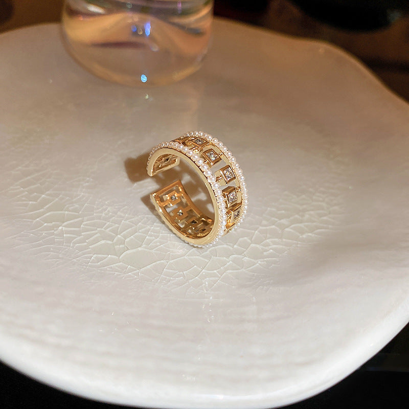 Real Gold Plated Baroque Pearl Tulip Flower Open Ring Korean Fresh Sweet Forest Style Light Luxury Jewelry