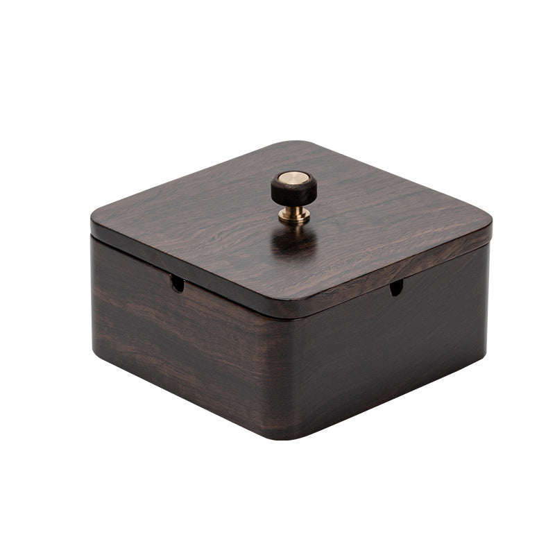 Walnut Ashtray for Home Living Room with Lid, Anti-Fly Ash, Stainless Steel Inner Liner, Creative Office Quality Ashtray