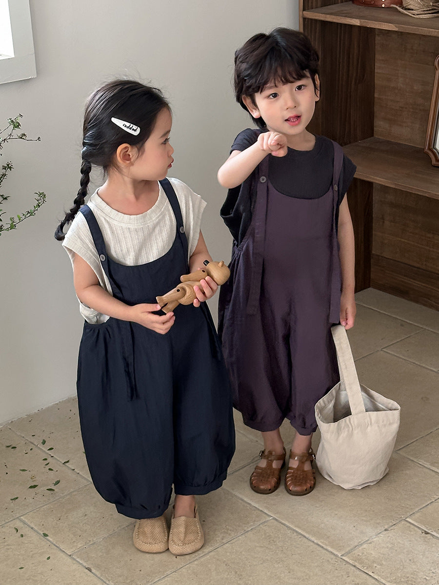 Jiaye Children's Products2025Children's Summer Thin Solid Color Cotton Overalls Boys and Girls Loose Stylish Lantern Pants