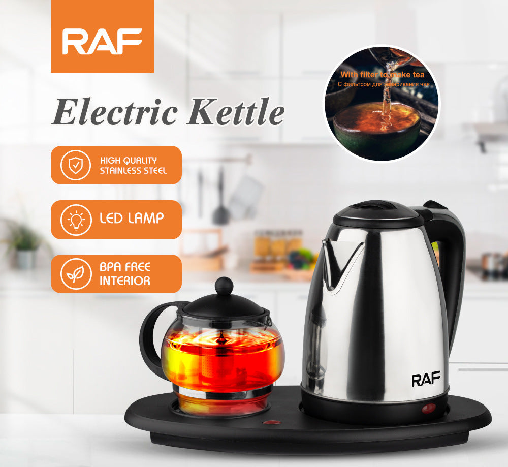 European Standard Cross-Border Tea Set Electric Kettle Stainless Steel Insulated Electric Kettle Tea Set Tray