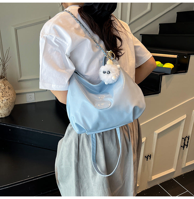 Summer Fashion Simple Casual Soft Surface Fresh Glossy Solid Color Large Capacity Commuter Shoulder Crossbody Bag2025New