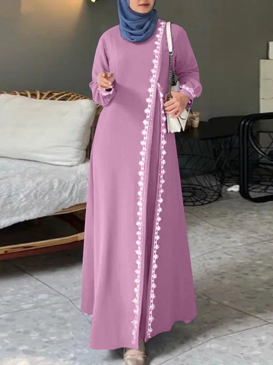 H726#Muslim Women's Clothing Lace Long Robe Dress Fashion Long Sleeve Vest Women's Spring Casual Dress