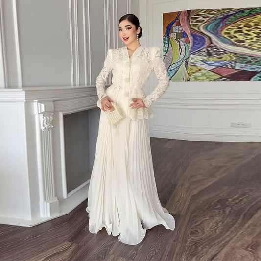 2025New Women's Fashion European and American Amazon Cross-Border Foreign Trade Heavy Craftsmanship High-End Elegant Lace Pleated Suit