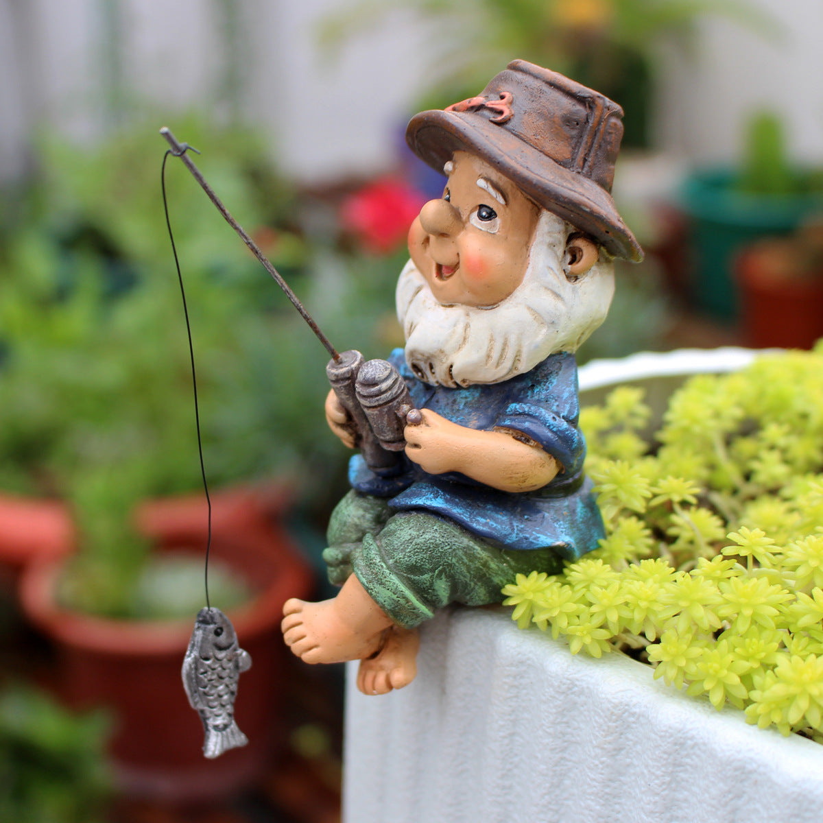 Cross-Border Resin Fishing Dwarf Figurine Garden Rockery Pond Landscape Decoration Accessories Creative Outdoor Courtyard Decor