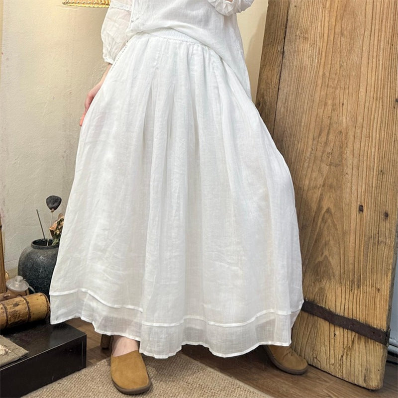 2025Summer New Retro Niche Pure Ramie Handmade Button Lace-up Light National Style Dress