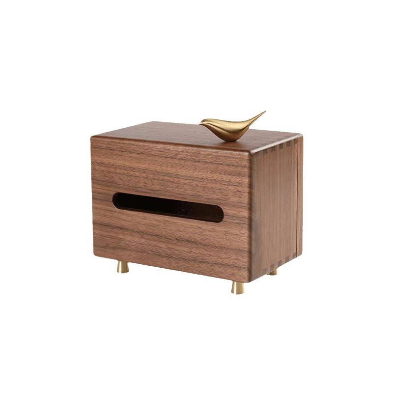 Black Walnut Wood Tissue Box for Home Living Room, Copper Bird Tissue Box, Desktop Ornament, Wooden Tissue Storage Box