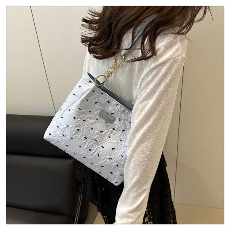 2025Trendy Fashion Bowknot Pleated Large Capacity New Casual Simple Commuter Single Shoulder Crossbody Underarm Bag for Women