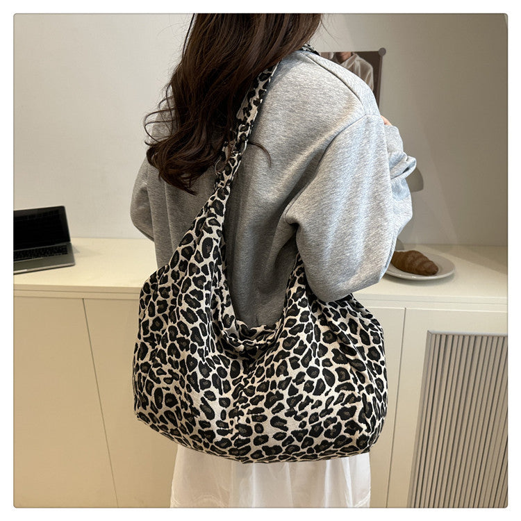 Japanese and Korean Leopard Print ins New Style Single Shoulder Bag Casual Women Versatile Commuting Work Tote Bag Large Capacity Crossbody Bag
