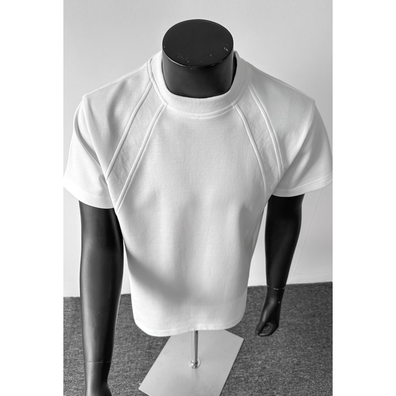 cleanfit American Style Heavyweight Deconstructed Short Sleeve Men's Summer boxy Version T T-shirt Air Layer Patchwork Gray Top