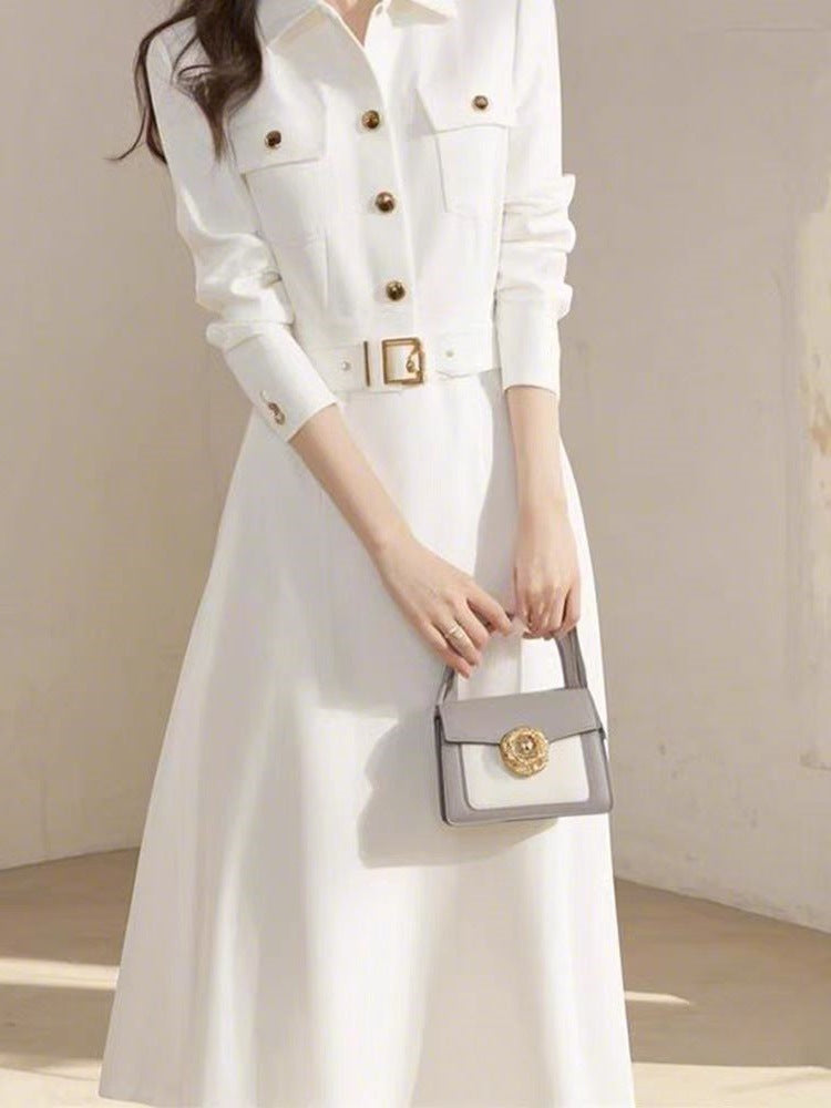 Elegant Socialite Goddess Style High-End White Shirt Dress for Important Occasions Spring and Autumn