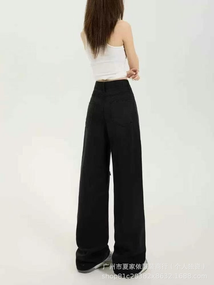 2025New Denim Pants Mixed Wholesale Korean Version Loose High Waist Slimming Wide Leg Live Streaming Women's Clothing Scimitar Pants