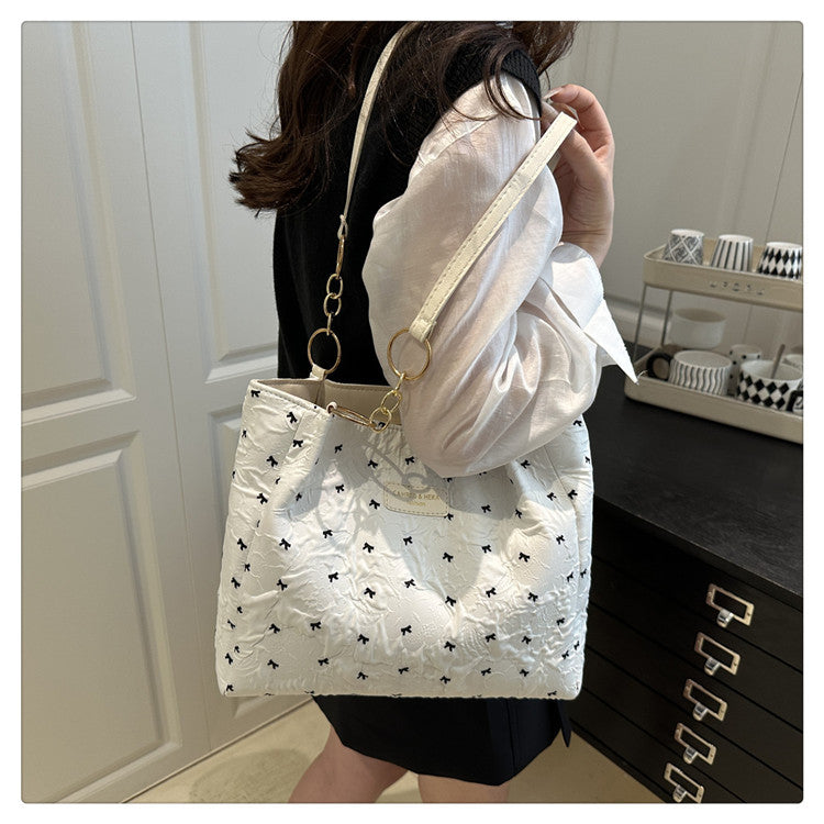 2025Trendy Fashion Bowknot Pleated Large Capacity New Casual Simple Commuter Single Shoulder Crossbody Underarm Bag for Women