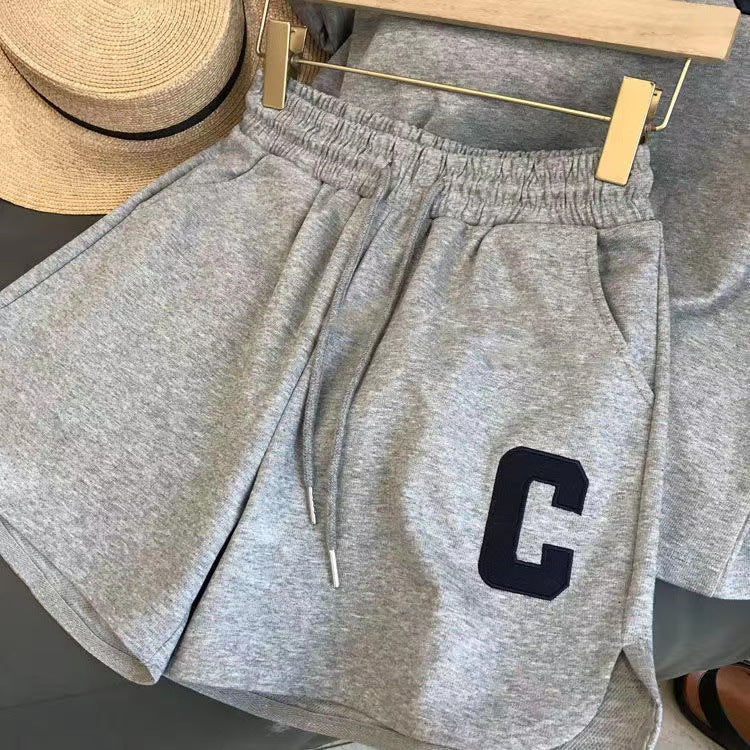 Original quality Amazon Korean style women's summer loose short sleeve T T-shirt shorts sports embroidered letter casual set