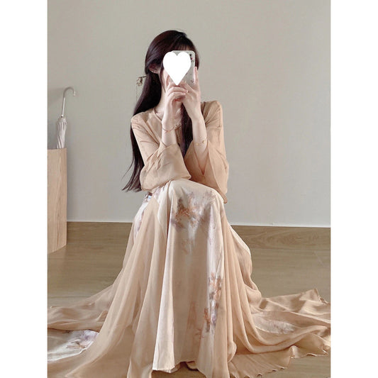 Yuelonggauze2025New Chinese Style National Style Dress Cool Zen Set Ancient Style Wabi-Sabi Dress Tea Dress Cheongsam Dress