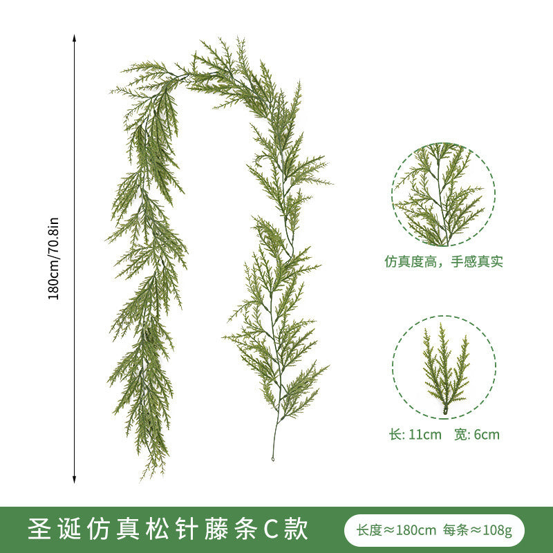 Artificial Pine and Cypress Wreath PE Encrypted Christmas Vine Artificial Christmas Tree Vine Leaves Pine Needles Door Hanging Christmas Decorations