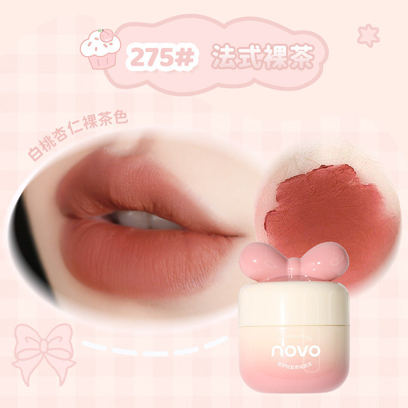 NOVO Little Mushroom Milk Jar Lip Mud Lip Jelly Velvet Matte Waterproof Lipstick Not Easy To Fade Non-stick Cup Lipstick Makeup
