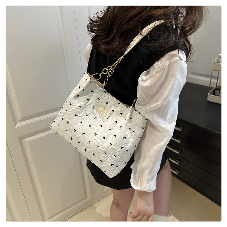 2025Trendy Fashion Bowknot Pleated Large Capacity New Casual Simple Commuter Single Shoulder Crossbody Underarm Bag for Women