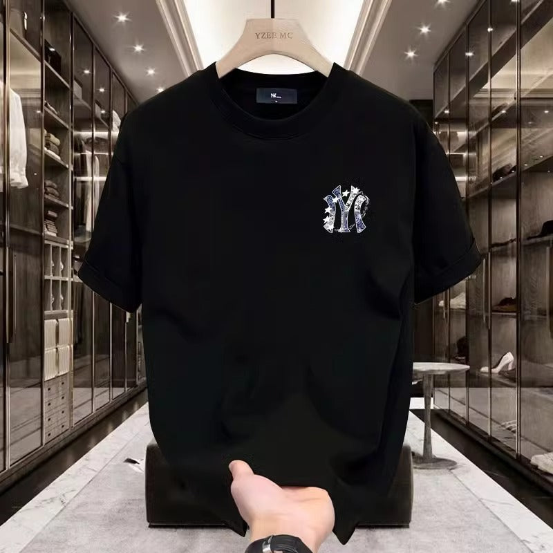 Summer new high-end pure cotton men's Korean style casual versatile crew neck short sleeve T Trendy Brand Light Luxury Handsome Men's Clothing